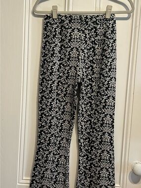 Anthropologie Black and White Damask flare crops